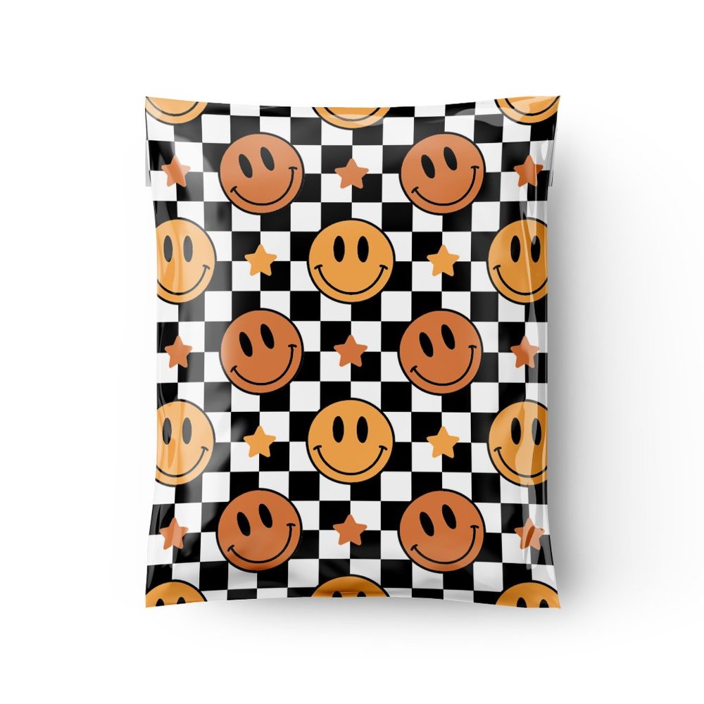 100 Pack - Orange Retro Smiley 10x13 Inch Poly Mailer | Super Thick Poly Mailers - Picture 2 of 4
